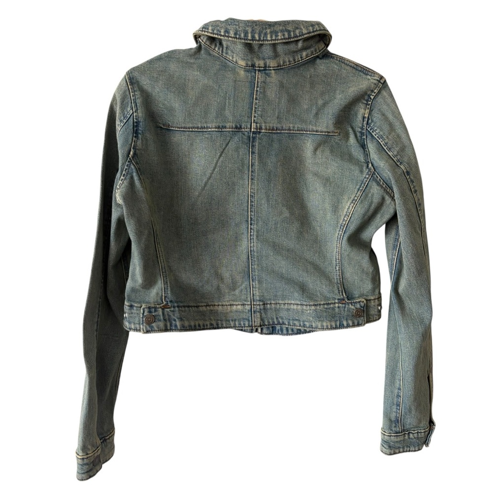 Women’s Levi’s Distressed Denim Jacket Cropped Full Zipper Size Large NWT - Picture 6 of 9